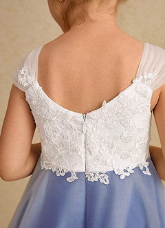 Azazie Momo Flower Girl Dresses Ivory Royal Blue A-Line Lace Dress image7