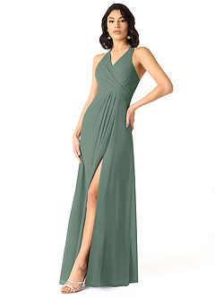Azazie Danica Jurken voor bruidsmeisjes Jurk van Chiffon met A-Lijn Geplooid Eucalyptus image3