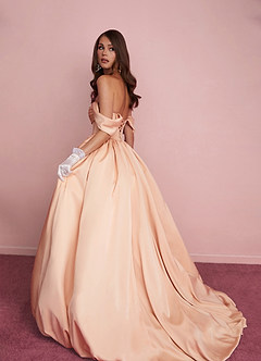 Barbie ♥ Azazie Wedding Dresses English Rose Ball-Gown Off the Shoulder Stretch Satin Dress image3
