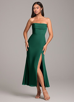 Azazie Saige Bridesmaid Dresses Emerald Sheath Off the Shoulder Chiffon Convertible Dress image6