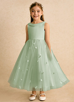 Azazie Angel Flower Girl Dresses Dusty Sage Ball-Gown Bow Tulle Dress image5