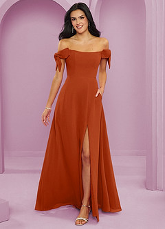 Barbie ♥ Azazie Bridesmaid Dresses Burnt Orange A-Line Off the Shoulder Chiffon Convertible Dress image1