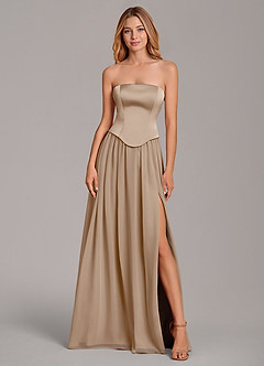 Azazie Cadence Bridesmaid Dresses Taupe A-Line Corset Stretch Satin Convertible Dress image5