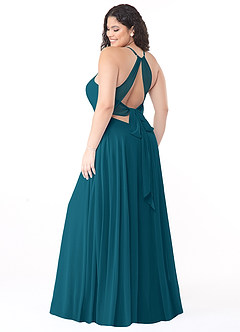 Azazie Evalleen Vestidos de damas de honor Vestido de Azul Tinta de Gasa de Corte en A con Plisado image8