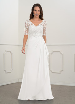 Azazie Amedeus Mother of the Bride Dresses Ivory A-Line V-Neck Lace Chiffon Dress image2