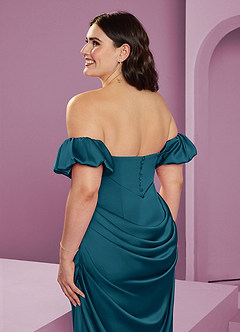 Barbie ♥ Azazie Jurken voor bruidsmeisjes Converteerbaar Jurk van Stretch Satijn met Kolom Off the Shoulder Inkt Blauw image17