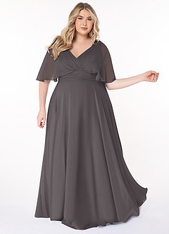 Azazie Pamela Bridesmaid Dresses Steel Grey A-Line V-Neck Pleated Chiffon Dress image8