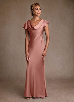 Azazie Shelby Final Sale Rosette Mermaid Pleated Stretch Satin Dress image1
