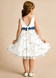 Azazie Starri Flower Girl Dresses Ivory Bermuda Ball-Gown Beaded Matte Satin Dress image6