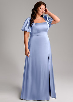 Azazie Fyona Bridesmaid Dresses Ice A-Line Pleated Stretch Satin Dress image13