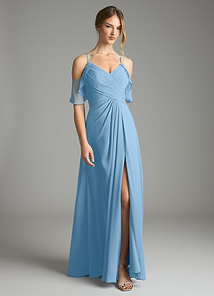 Azazie Dakota Bridesmaid Dresses Steel Blue A-Line V-Neck Pleated Chiffon Dress image3
