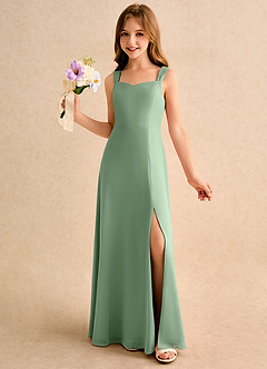 Azazie Makani Girls Formal Flower Girl Dresses Matcha A-Line Sweetheart Neckline Chiffon Dress image1