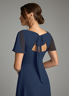Azazie Kimber Bridesmaid Dresses Dark Navy A-Line Flounce Sleeve Chiffon Dress image8