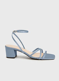 Matching Color Matte Satin Cross Strips Block Heel Sandals