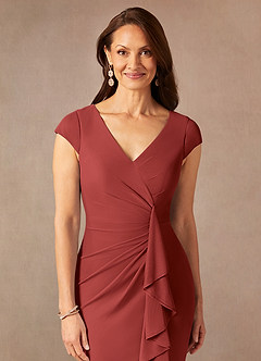 Azazie Renetta Mother of the Bride Dresses Rust Sheath V-Neck Pleated Mesh Dress image6