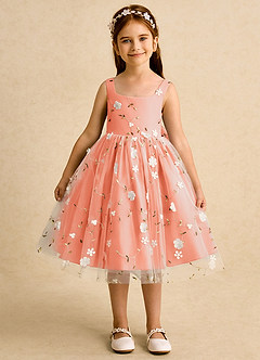 Azazie Bean Jurken voor bloemenmeisjes Baljurk Jurk van Tule Mouwloos Zonsondergang image1