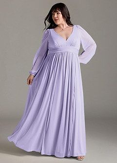 Azazie Norah Bridesmaid Dresses Lilac A-Line V-Neck Long Sleeve Chiffon Dress image8