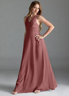 Azazie Tessie Junior Desert Rose A-Line Pleated Chiffon Dress image3