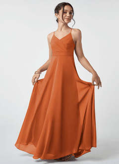 Azazie Avelina Junior Cinnamon A-Line Pleated Chiffon Dress image2