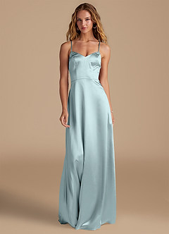 Azazie Mei Bridesmaid Dresses Mist A-Line Metallic Satin Dress image3