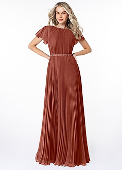 Azazie Kara vestidos de dama de honor modestos Vestido de Corte En A Plisado Hasta el suelo Gasa image1