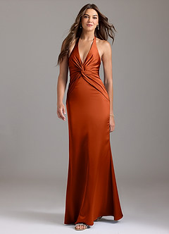 Azazie Valerie Bridesmaid Dresses Paprika Mermaid Pleated Stretch Satin Dress image3