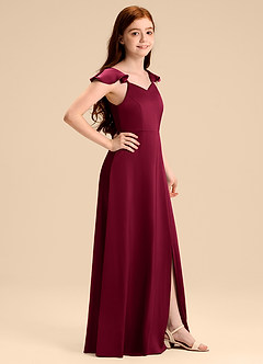 Azazie Everett Junior Vestido de Borgoña de Satén Elástico de Corte en A con Lazo image3