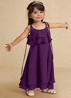 Azazie Temi Jurken voor bloemenmeisjes A-Lijn Jurk van Chiffon Spaghetti Bandje Druif image8