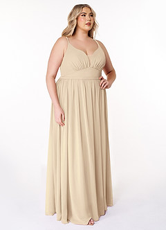 Azazie Rayna Bridesmaid Dresses Champagne A-Line V-Neck Pleated Chiffon Dress image10