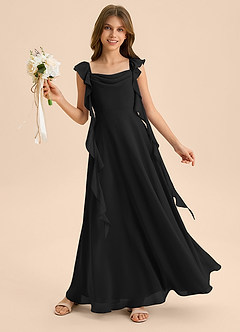 Azazie Carmin Junior Vestido de Negro de Gasa de Corte en A con Volante image4