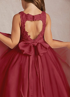 Azazie Calla Flower Girl Dresses Pomegranate Ball-Gown Lace Tulle Dress image4