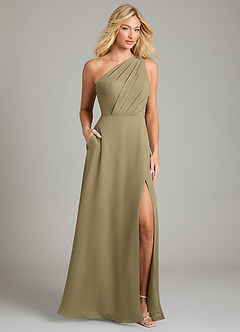Azazie Phaedra Bridesmaid Dresses Moss Green A-Line One Shoulder Chiffon Dress image9
