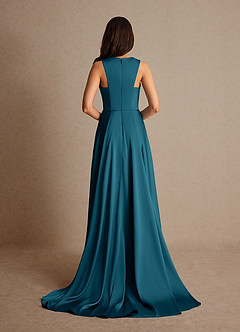 Azazie Niles Mother of the Bride Dresses Ink Blue A-Line Trains Stretch Satin Dress image4