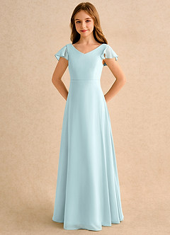 Azazie Nari Girls Formal Blumenmädchenkleider A-Linie mit ärmel Chiffon Kleid Nebel image6