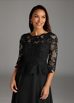 Azazie Averie Abiti per la Madre della Sposa Abito A-Line in Chiffon con Scollo a Barca e Paillettes Nero image2