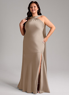 Azazie Kinsley Bridesmaid Dresses Taupe Mermaid Side Slit Stretch Satin Dress image10