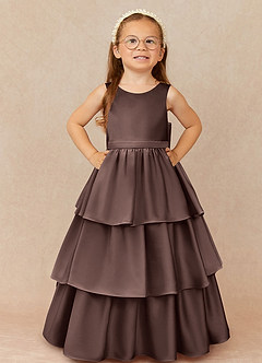 Azazie Margie Flower Girl Dresses Ganache A-Line Bow Stretch Satin Dress image2