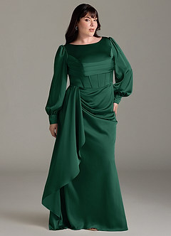 Azazie Raye Bridesmaid Dresses Dark Green Mermaid Long Sleeve Stretch Satin Dress image9