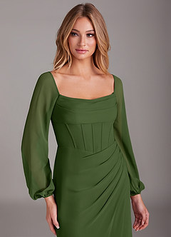 Azazie Charissa Bridesmaid Dresses Olive Sheath Long Sleeve Chiffon Dress image7