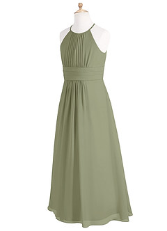 Azazie Bonnie Junior Pistachio A-Line Pleated Chiffon Dress image7
