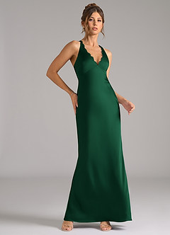 Azazie Tianna Bridesmaid Dresses Dark Green A-Line Stretch Satin Dress image5