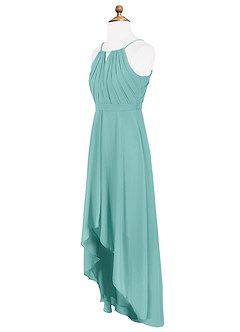 Azazie Oaklynn Junior Robe Trapèze en Mousseline de soie Plissée Aqua image8