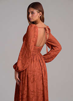 Azazie Norah Brudtärnklänningar Klä av A-Linje i Blommig Utbrändhet Långärmad Kastanjebrunt image2