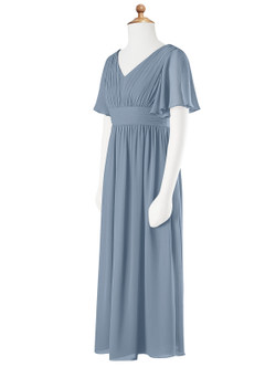Azazie Temeka Junior Dusty Blue A-Line Pleated Chiffon Dress image6