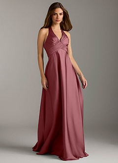 Azazie Tessie Bridesmaid Dresses Desert Rose A-Line Pleated Stretch Satin Dress image1