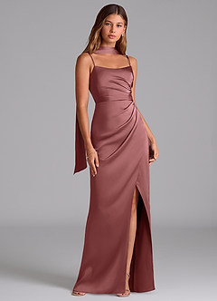 Azazie Calandra Suknie dla druhen Linia A Pofałdowany Satyna elastyczna Do ziemi Sukienka image2