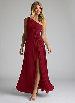 Azazie Brooke Brautjungfernkleider A-Linie One-Shoulder Gittergewebe Kleid Burgunderrot image2