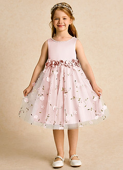 Azazie Starri Robe Demoiselle D'honneur Fillette Robe Princesse en Mat Satiné Perlé Rose Pâle image1