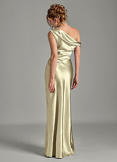 Azazie Emerson Bridesmaid Dresses Moss Green Mermaid Off the Shoulder Metallic Satin Dress image2