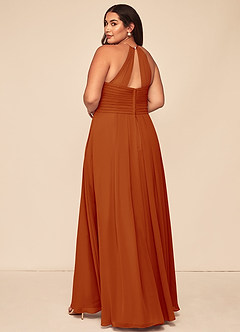 Azazie Ginger Vestidos de damas de honor Vestido de Pimenton de Gasa de Corte en A con Halter Plisado image11